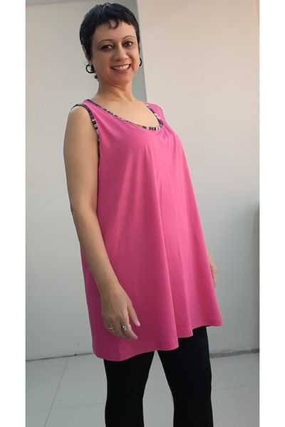 Mertcan Butik Pink Piping Thick Strap Combed Cotton Viscose T-Shirt