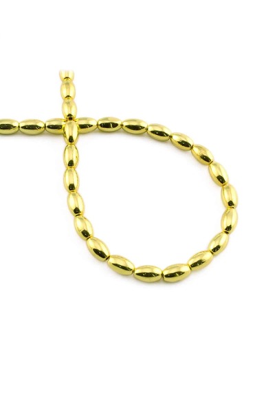Uçar Doğaltaş Hematit Doğal Taş Parlak Altın Sarı Arpa Kesim 5x8mm Dizi [AA]