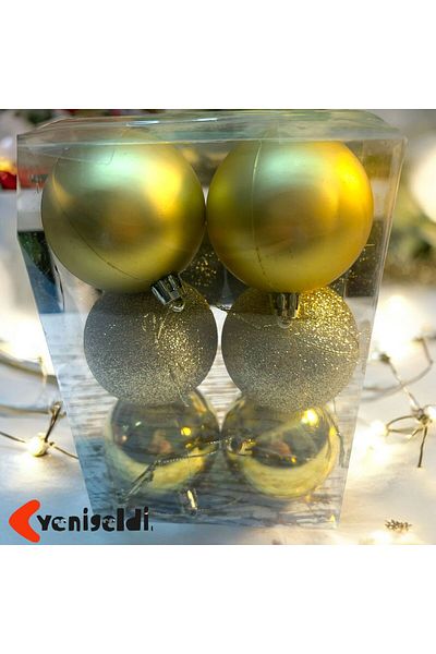 Yenigeldi 6 Κομμάτια Χρυσή Μπάλα Πρωτοχρονιάς 6 Cmcm - Χριστουγεννιάτικη, Πεύκο και Στολίδι Μπάλα T-51