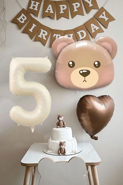 Atölye Mi 5 Years Old Birthday Teddy Bear Bear Themed Birthday Balloon Set