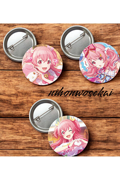 nihonwosekai 3 ADET Momoi Airi Hatsune Miku Colorful PjSekai Anime Buton Roze...