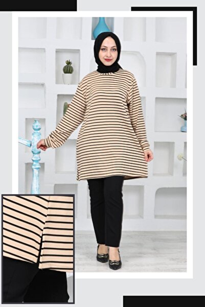 Genel Markalar KADIN YANINA ÇİZGİLİ BİSİKLET YAKA ESNEK SWEAT TUNİK