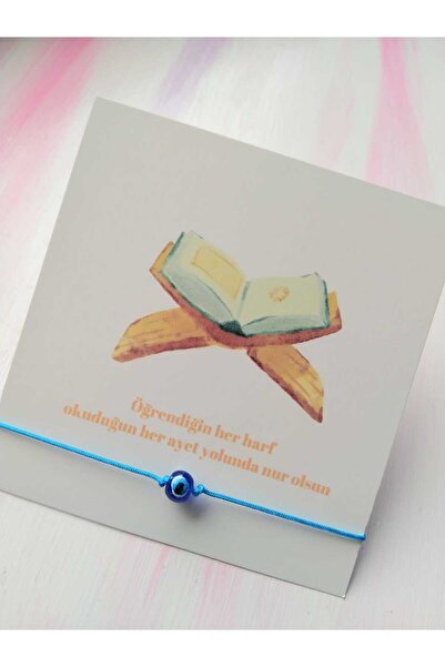 Nas Aksesuar Okul Öncesi Öğrenciye kuran okuma hediyesi kartlı Mavi Nazar Bon...