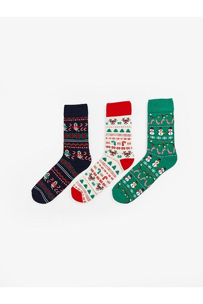 LC Waikiki Lcwk New Year's Themed Men's Socks 3-Piece