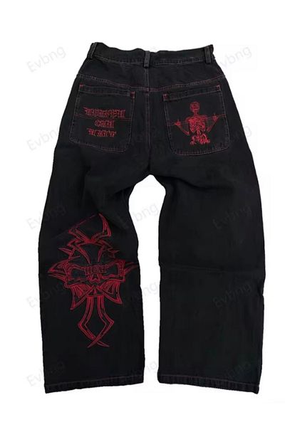 Köstebek Embroidered Skeleton Heaven Can Wait Streetwear Jean Pants