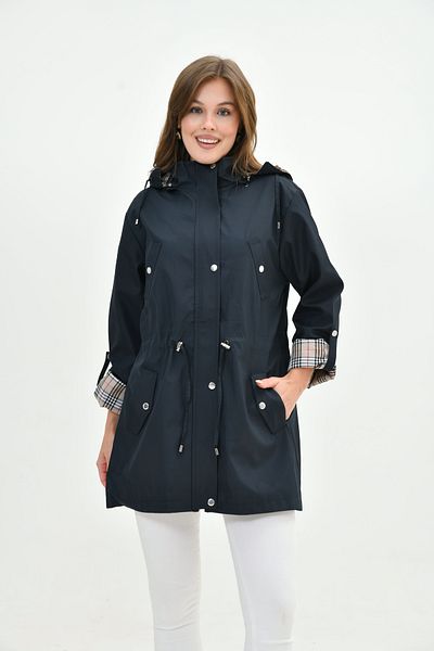 Butik Trench pentru femei, rezistent la apă, cu fermoar, cu glugă în interior