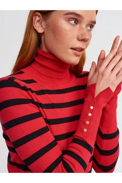 Dilvin 10432 Turtleneck Drop Knitwear Red
