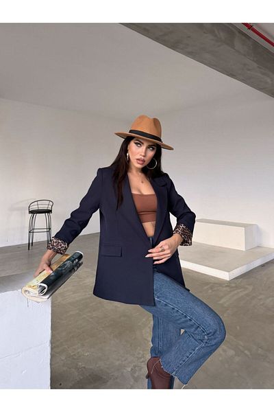 Moda İkra Leopard Print Blazer Jacket Inside