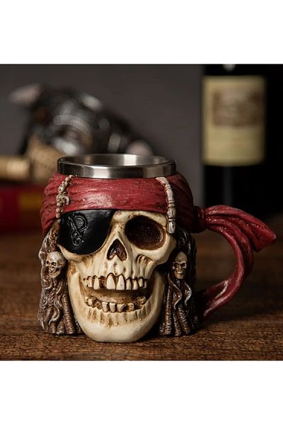 NegroBox Viking 3D Pirate Skull Stainless Steel 500ml Embossed Mug Cup