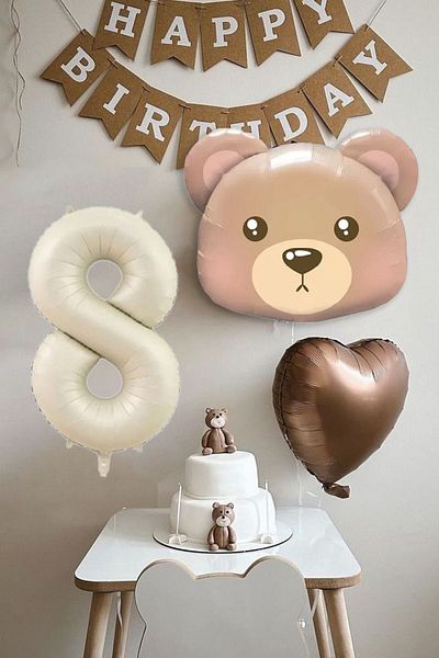 Atölye Mi 8 Years Birthday Teddy Bear Teddy Bear Themed Birthday Balloon Set