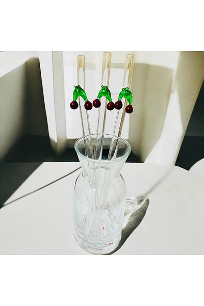 xarsber Balloon Cherry Model 3 Piece Glass Straw Set