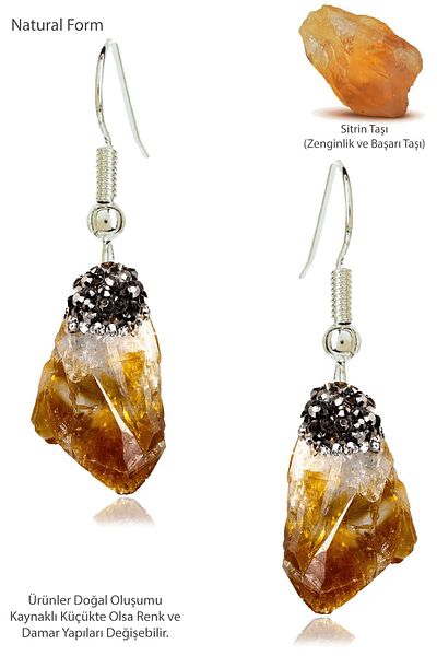 Erilsa Certified Zircon Stone Model Raw Unprocessed Citrine Stone Earrings