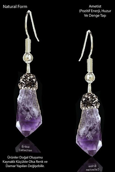 Erilsa Certified Zircon Stone Model Raw Unprocessed Amethyst Stone Earrings