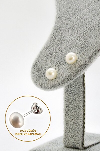 Anpiel Gerçek Inci 925 Ayar Gümüş Beyaz Top Küpe (6 Mm)