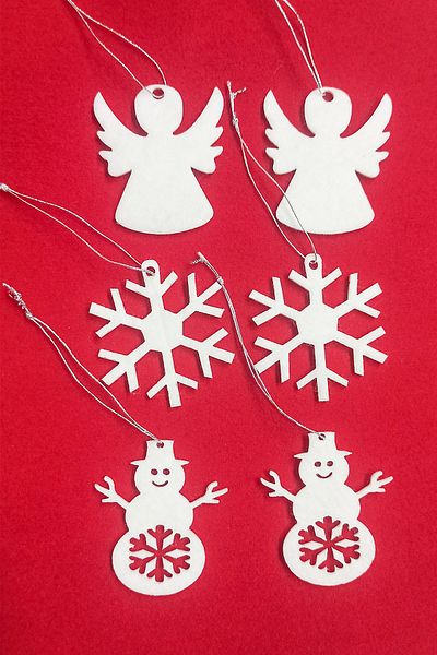 Kuzeylina 6-Piece White Felt Christmas Tree Ornament - Snowman, Snowflake and Angel Figures
