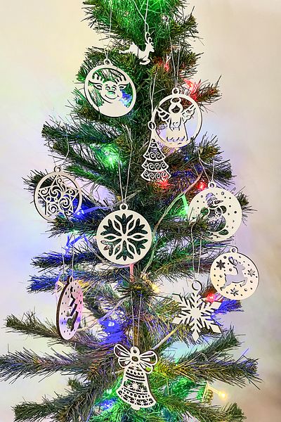Kuzeylina White Christmas Tree Ornament Set – 11 Pieces, 3mm Mdf