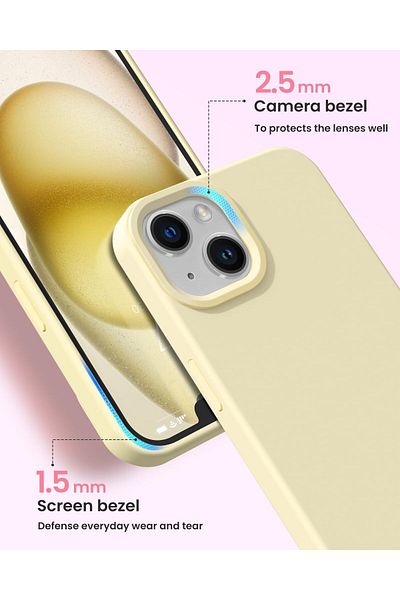 HyperAge حافظة سيليكون متوافقة مع هاتف iPhone 13 مقاومة للبقع من جلد الغزال قابلة للمسح وغطاء مرتفع للكاميرا كريمي