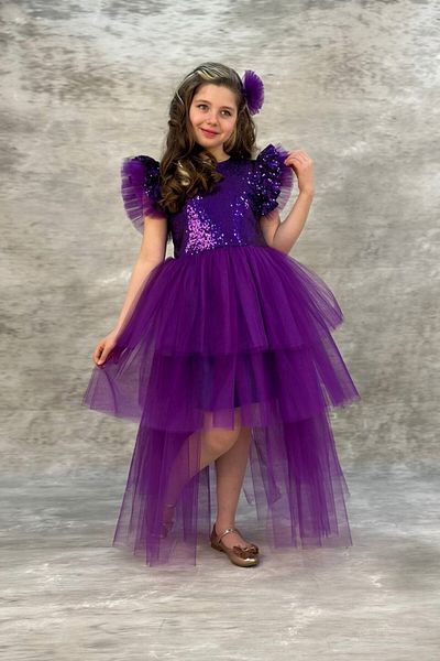 ABİYEKİDS Purple Colorful Sequins Children's Evening Dress with Fold Train - Aby745