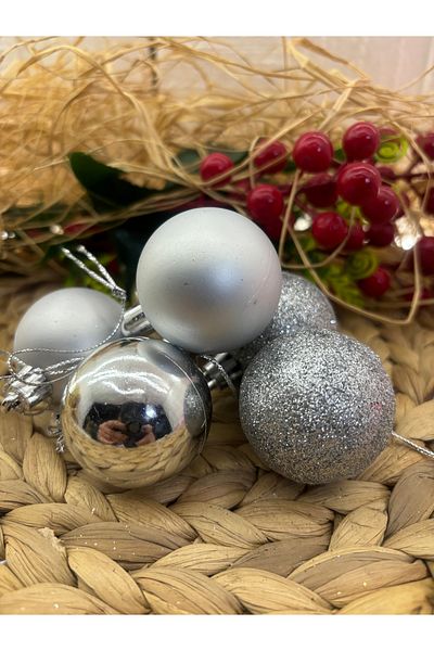 Deniz Party Store New Year's Silver Tree Ornament - Cici Top 4 cm 6 Pieces