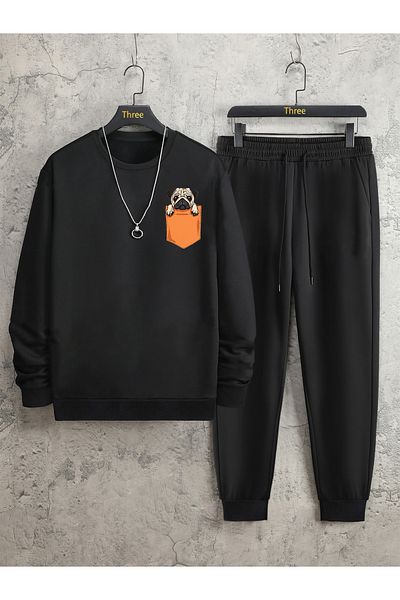 Deocept Dog Printed Crew Neck Bottom Top Oversize Tracksuit Set