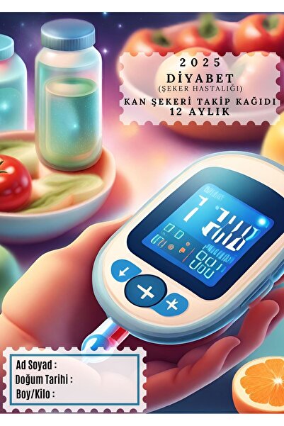 Auro Design Diyabet Kan Şekeri Takip Çizelgesi Defteri A Kalite Özel Tasarım 12 Aylık 2024