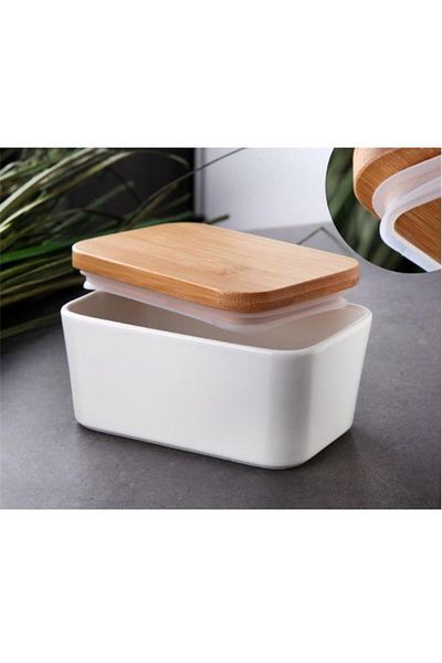 GÖNÜL Porcelain Bamboo Storage Container with Lid - G3456