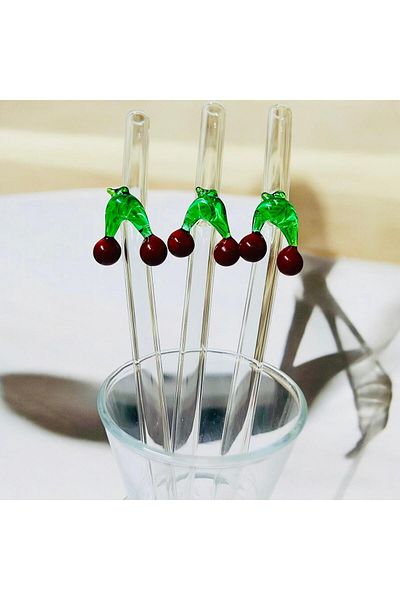 xarsber Balloon Cherry Model 3 Piece Glass Straw Set