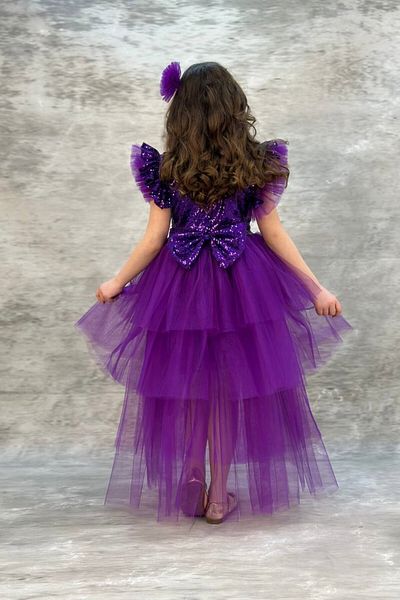 ABİYEKİDS Purple Colorful Sequins Children's Evening Dress with Fold Train - Aby745