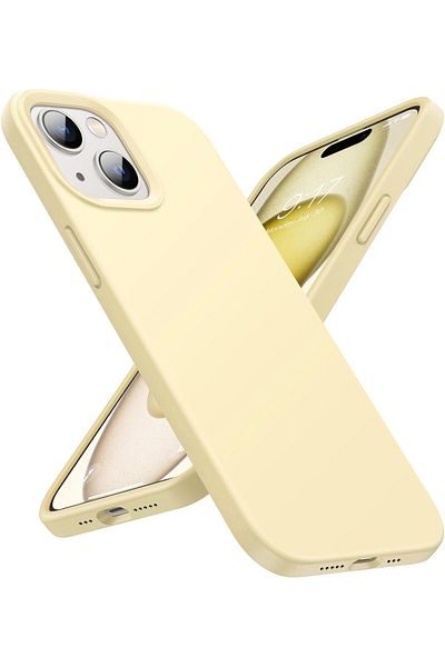 HyperAge حافظة سيليكون متوافقة مع هاتف iPhone 13 مقاومة للبقع من جلد الغزال قابلة للمسح وغطاء مرتفع للكاميرا كريمي