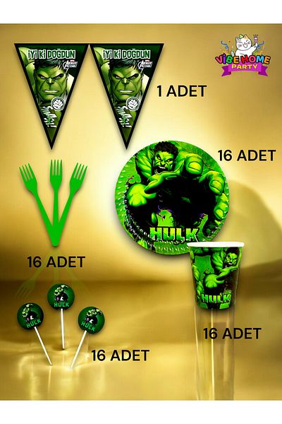 VibeHome Hulk Themed Eco Set for 16 - Birthday Party and Fun Events
