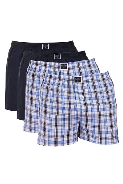 Exve Exclusive Navy Blue απλό και μπλε καρό βαμβακερό υφαντό ανδρικό μποξεράκι άνετο σετ μπόξερ