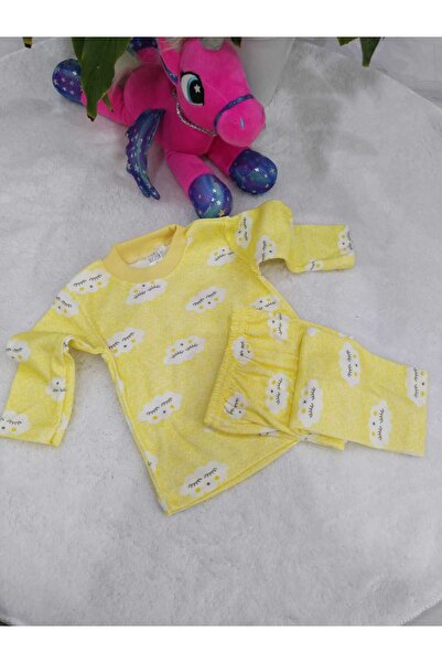 Store Sarı Bulutlu Unisex Bebek Pijama Takımı Gecelik Yenidoğan