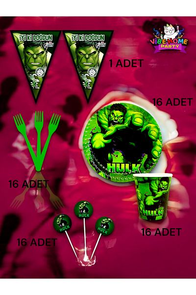 VibeHome Hulk Themed Eco Set for 16 - Birthday Party and Fun Events