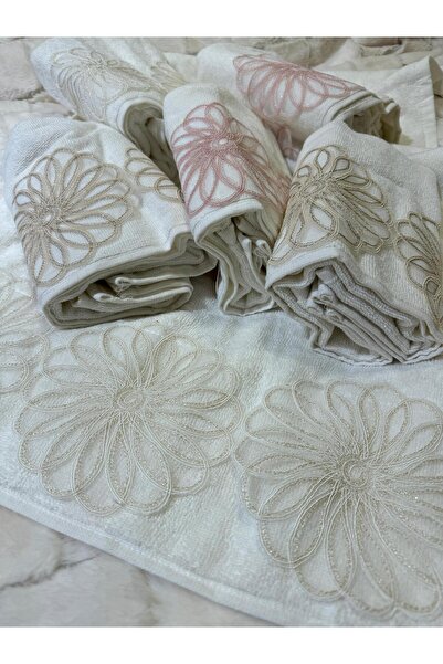 ŞENER HOME 6 قطع من مناشف اليد والوجه المصنوعة من الدانتيل الفرنسي مقاس 50 × 90