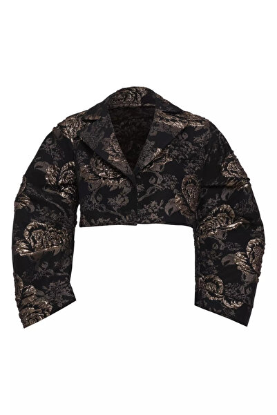 Keikei Altın jakar uzun kol kısa jacket