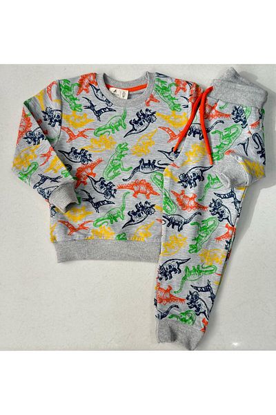 Paty Kids Σετ αθλητικής φόρμας με μοτίβο Dufy Dinosaur για αγόρια με 2 κλωστές