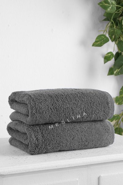Meslina 50X90 cm Gray Sports Towel - Hand and Face Hair Salon Drying Cloth 2 Pieces