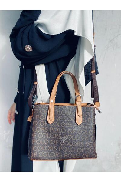 Çanta Trend Polo Of Colors Kadın Yazılı Monogram Kahverengi Camel Suni Deri E...