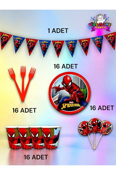 VibeHome Spiderman Themed Eco Set for 16 - Birthday Party and Fun Events