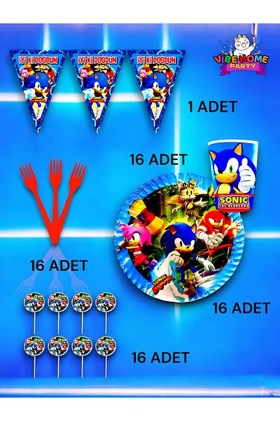 VibeHome Sonic Themed Eco Set for 16 - Birthday Party and Fun Events