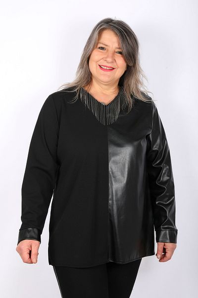 Hitit Butik Designed Black Faux Leather Blouse
