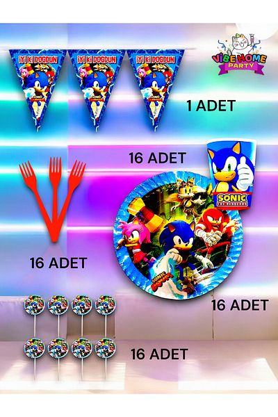 VibeHome Sonic Themed Eco Set for 16 - Birthday Party and Fun Events