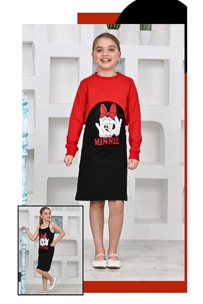 CoolCix Seasonal Fabric 2Ip 100% Cotton Minnie Patterned Dress and Sweat Suit
