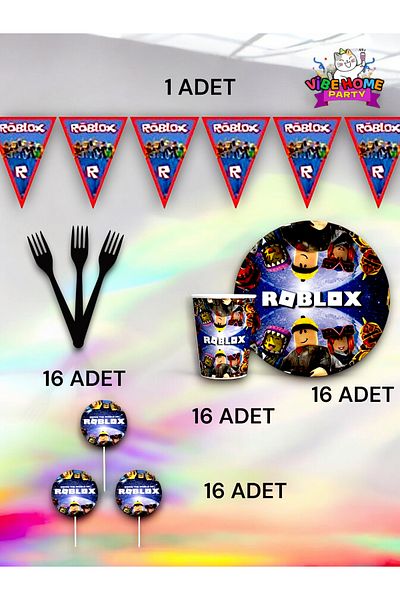 VibeHome Roblox Themed Eco Set for 16 - Birthday Party and Fun Events