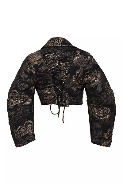 Keikei Altın jakar uzun kol kısa jacket