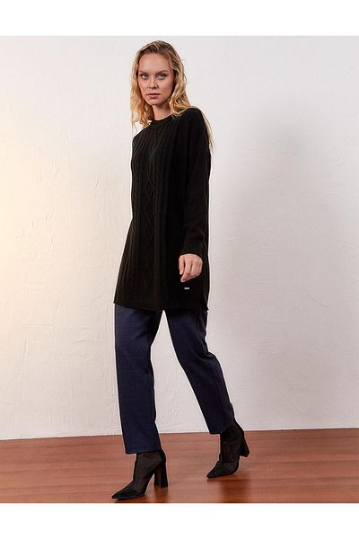 Kayra Black Knitwear Tunic - Crew Neck