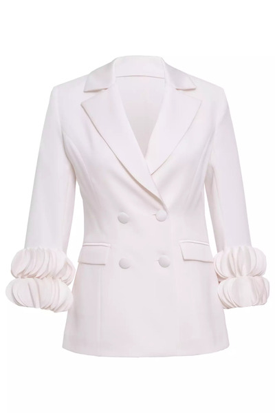 Keikei Beyaz krep saten uzun kol uzun jacket