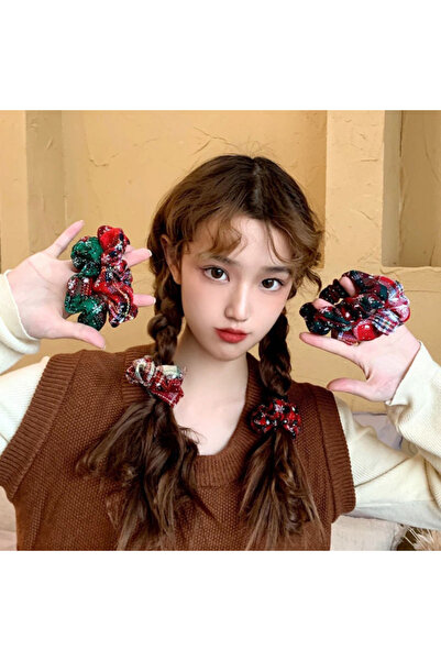 Zehra Aksesuar Yılbaşı Noel temalı yün kumaştan scrunchie simit toka