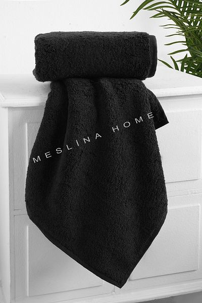 Meslina Home 50X90 cm Black Sports Towel - 2 Pieces Hairdresser and Hand and Face Cloth