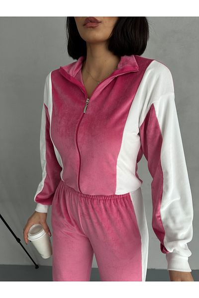 Club Floral Fashıon French Velvet Fabric Tracksuit Suit - Soft Textured Cool Comfort
